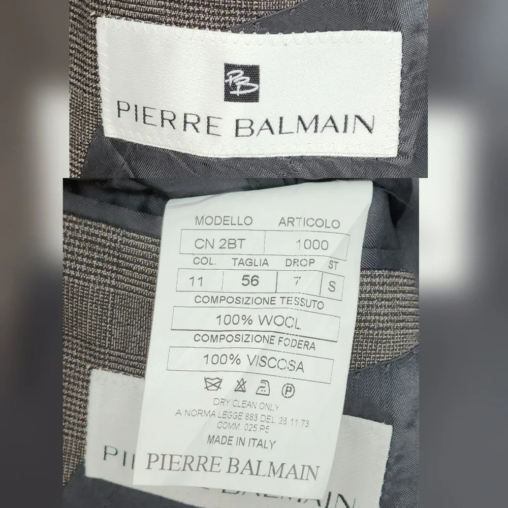 Vtg Pierre Balmain Blazer 44R Mens Gray Glen Check Plaid Wool Sport Coat Italian